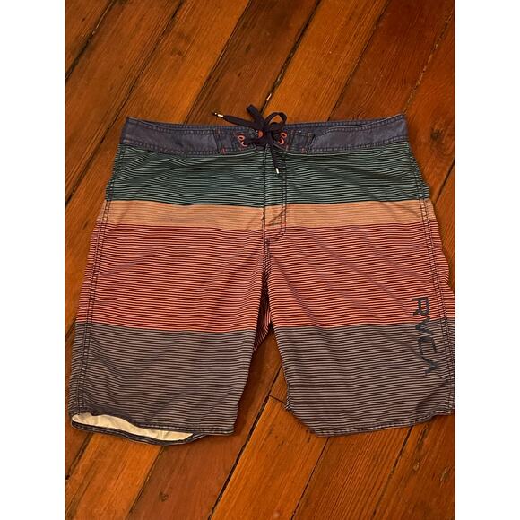 RVCA striped colorblocked unlined surf  beach swim trunks sz 36 - Picture 1 of 7